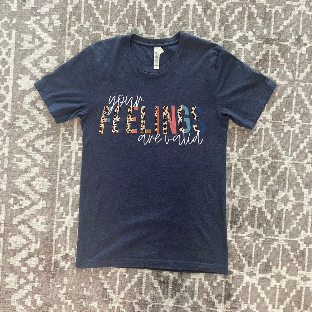 Bella + Canvas Your Feelings Are Valid Graphic Tee Small Leopard Print